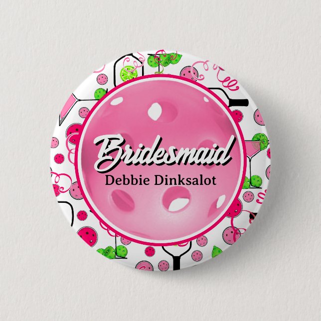Pickleball Bridal Shower Personalised Swag 6 Cm Round Badge (Front)