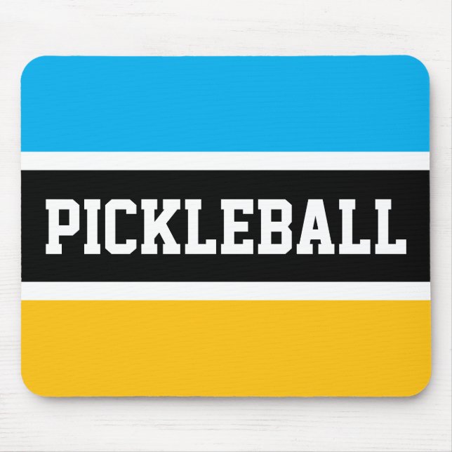 PICKLEBALL Bright Azure Blue Yellow Black Stripes Mouse Pad (Front)