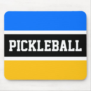PICKLEBALL Bright Blue Yellow Black White Stripes Mouse Pad