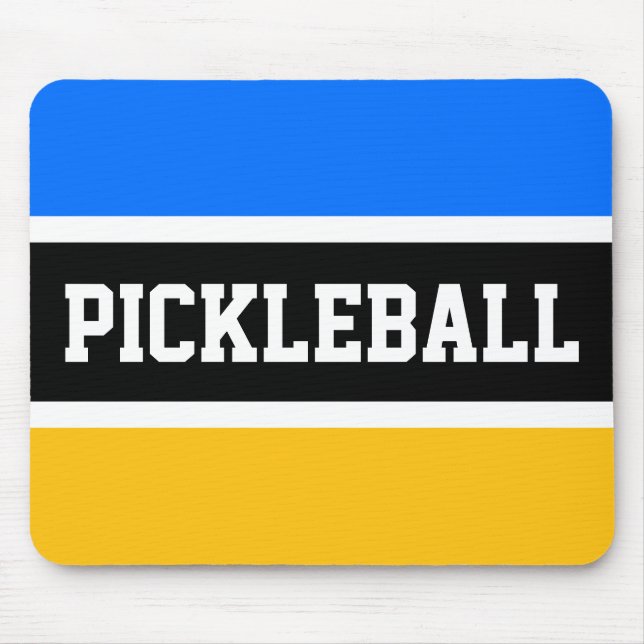 PICKLEBALL Bright Blue Yellow Black White Stripes Mouse Pad (Front)