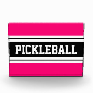 PICKLEBALL Bright Pink Black White Racing Stripes Photo Block