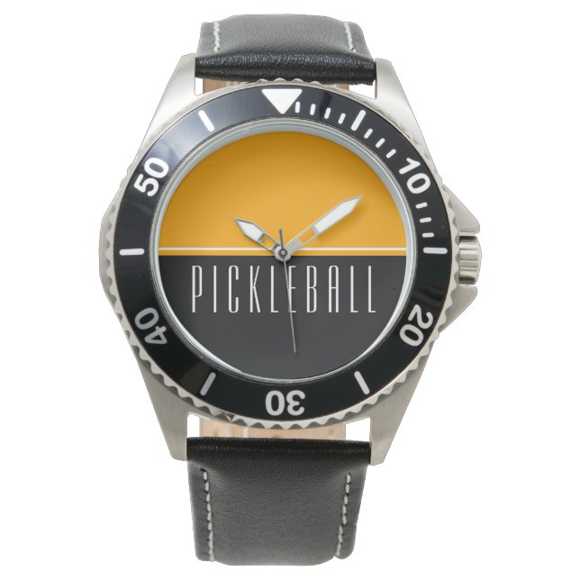 PICKLEBALL Bright Yellow Orange Black Colour Block Watch (Front)