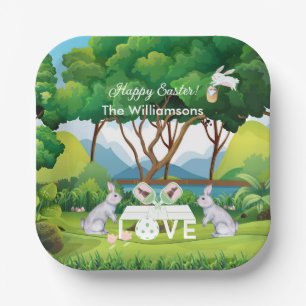 Pickleball Bunnies Fun Happy Easter Name Paper Plate