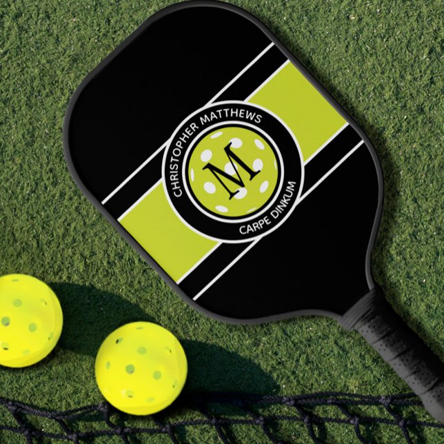 Pickleball Carpe Dinkum Quote Name Initial Black  Paddle (Creator Uploaded)