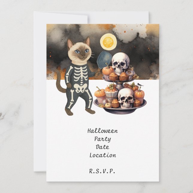 Pickleball Cat and Friends Host Halloween Party  Invitation (Front)