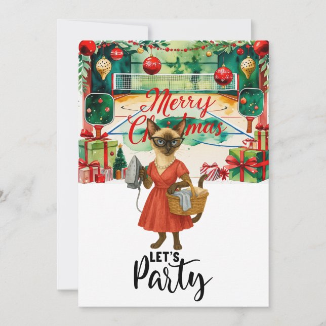 Pickleball  cat Housewife Christmas Let's Party In Invitation (Front)