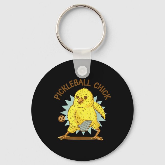 Pickleball Chick Funny Quote Chicken With Paddle G Key Ring (Front)