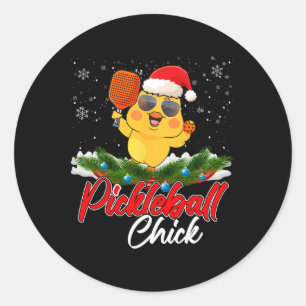 Pickleball Chick Funny Santa Hat Sungl Snowflakes Classic Round Sticker