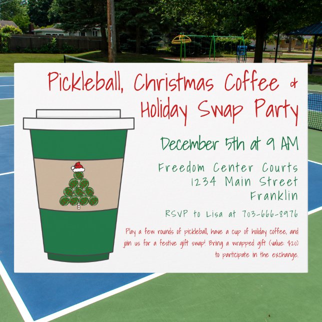Pickleball, Christmas Coffee & Holiday Swap Party Invitation (Creator Uploaded)