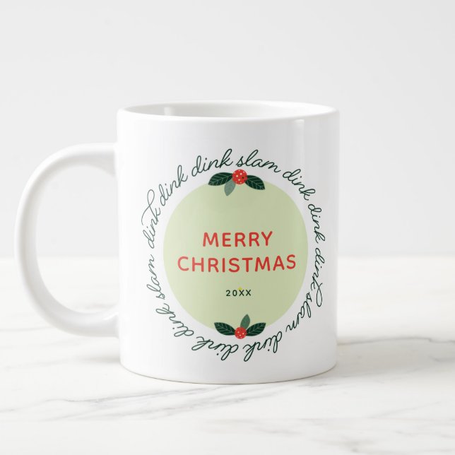 Pickleball Christmas Custom Year Wreath Large Coffee Mug (Left)