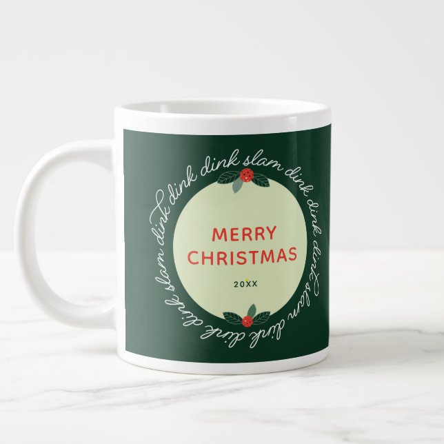Pickleball Christmas Custom Year Wreath Large Coffee Mug (Left)