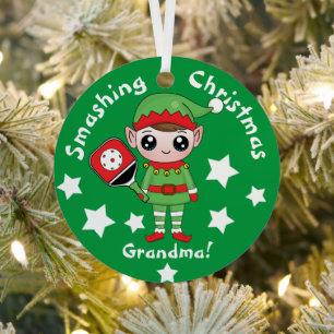 Pickleball Christmas elf, Metal Ornament