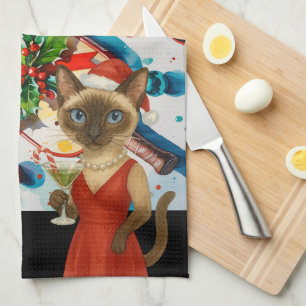 Pickleball Christmas for cat lovers Tea Towel