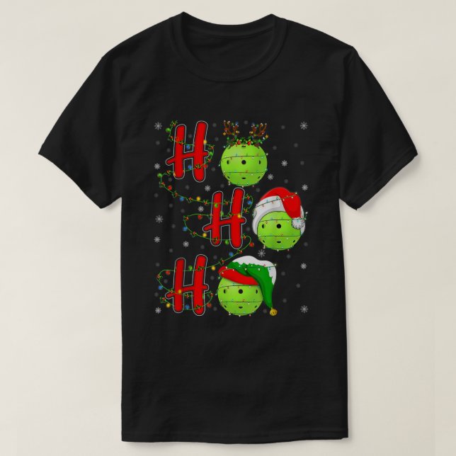 Pickleball Christmas Funny Santa Hat Holiday Ho Ho T-Shirt (Design Front)