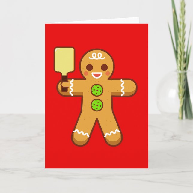 Pickleball Christmas Greeting Card: Gingerbreadman Card (Front)