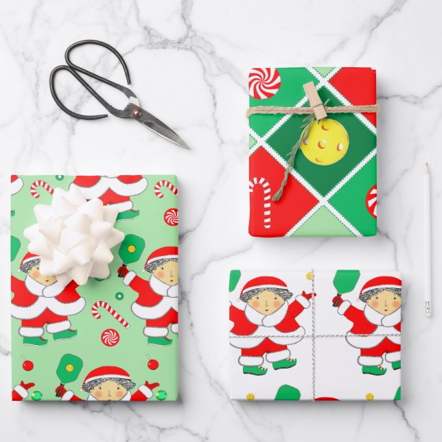 Pickleball Christmas Holiday Gift Wrapping Paper (Front)