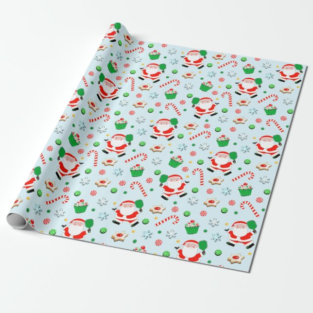 Pickleball Christmas Holiday Gift Wrapping Paper (Unrolled)