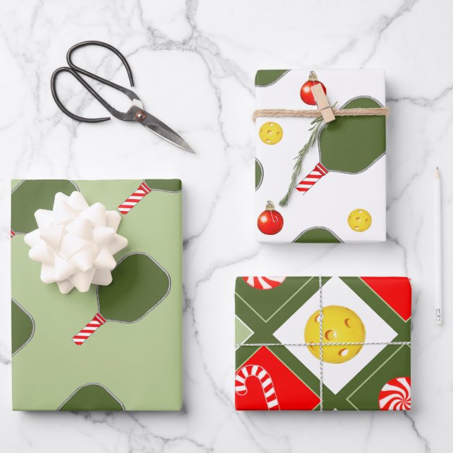 Pickleball Christmas Holiday Gift Wrapping Paper Sheet (Front)
