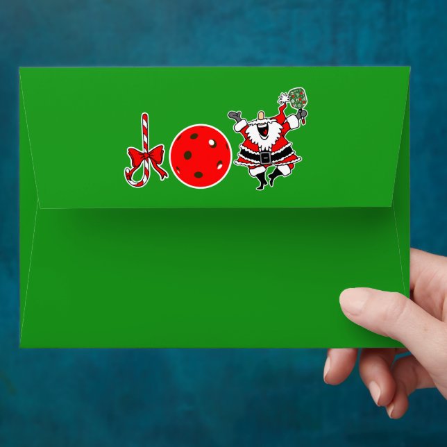 Pickleball Christmas Joy Candy Cane Red Ball Santa Envelope (Hand)