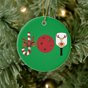 Pickleball Christmas Joy, Candy Cane, Reindeer Ceramic Ornament