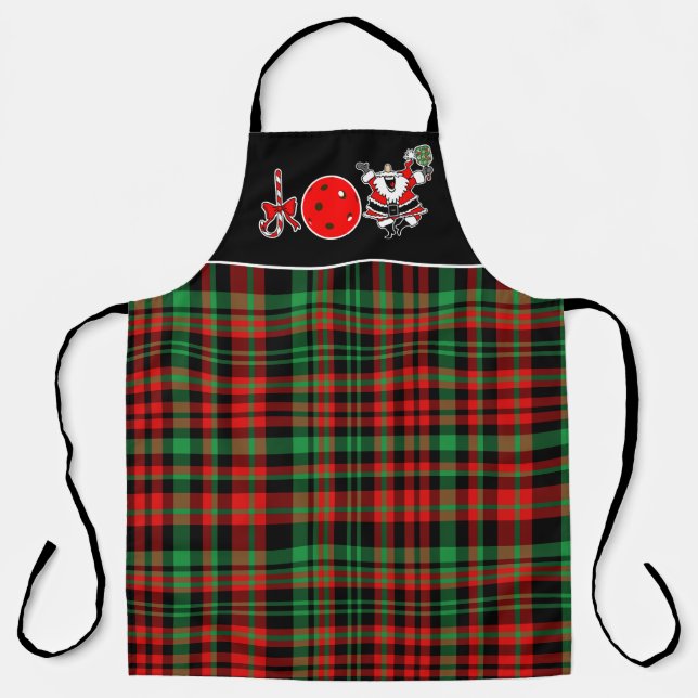 Pickleball Christmas Joy Santa Paddle Plaid Apron (Front)