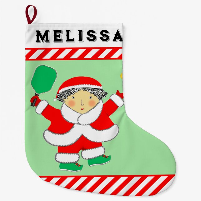 Pickleball Christmas Large Christmas Stocking (Front)