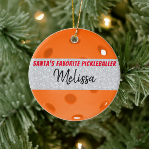 Pickleball Christmas Orange Ball Santa's Favourite Ceramic Ornament