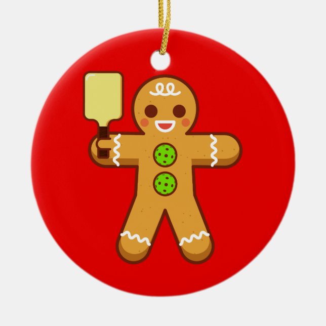 Pickleball Christmas Ornament - Gingerbreadman (Front)