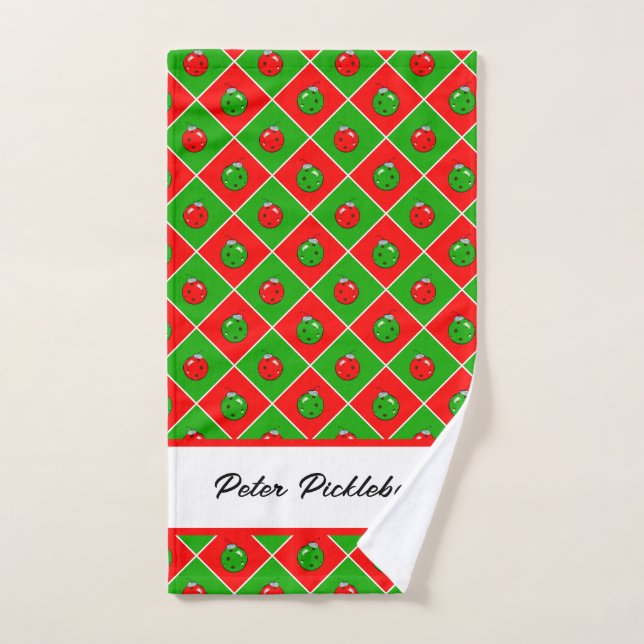 Pickleball Christmas Ornaments Checks Personalised Hand Towel (Hand Towel)