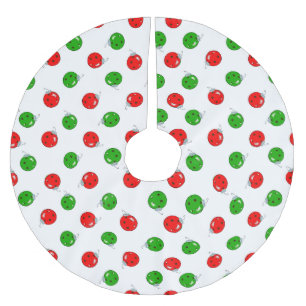 Pickleball Christmas Ornaments Red Green on White Brushed Polyester Tree Skirt
