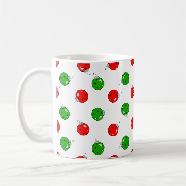 Pickleball Christmas Ornaments Red Green on White Coffee Mug (Left)