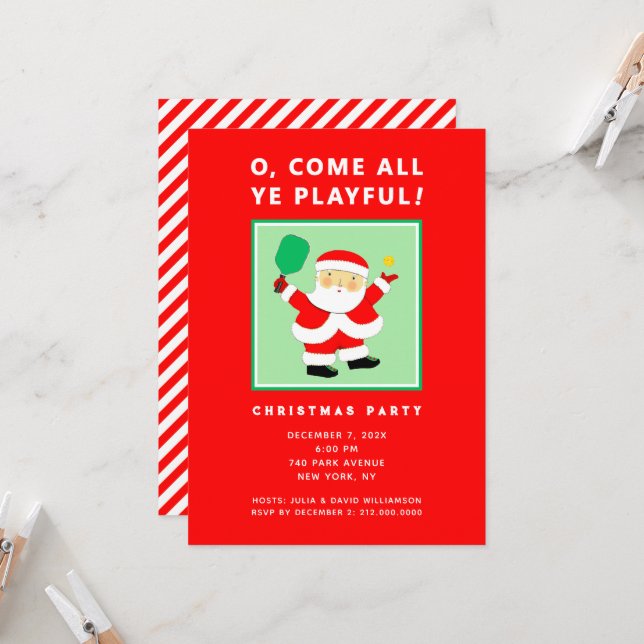 Pickleball Christmas Party Invitations (Front/Back In Situ)