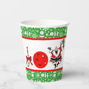 Pickleball Christmas Party Joy Santa Red and Green Paper Cups