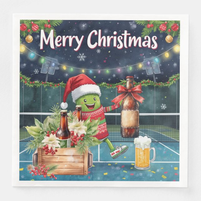 Pickleball Christmas Party with Beer  Napkin (Front)