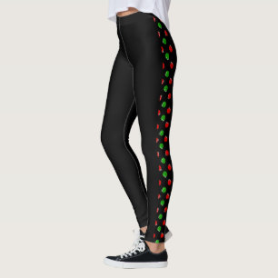 Pickleball Christmas Red and Green Ornaments Black Leggings