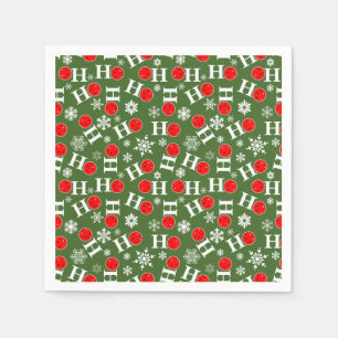 Pickleball Christmas Red Green Snowflakes Ho Ho Ho Napkin