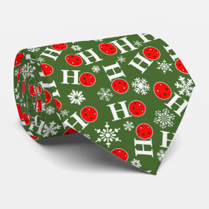 Pickleball Christmas Red Green Snowflakes Ho Ho Ho Tie