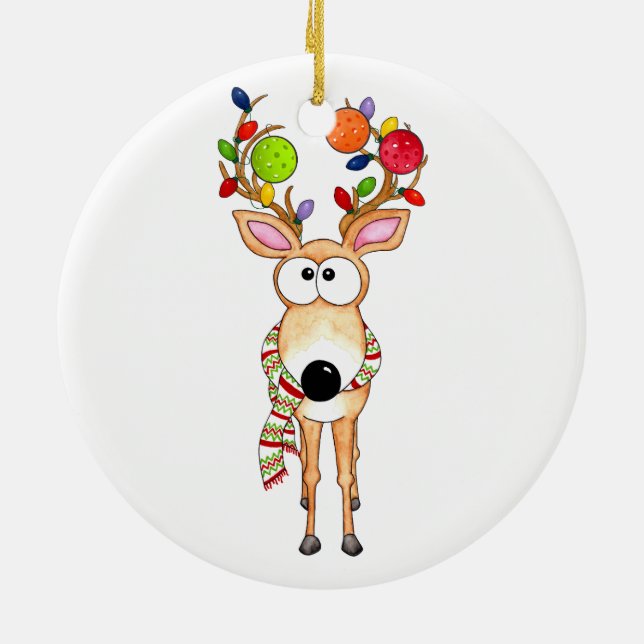 Pickleball Christmas Reindeer Ceramic Ornament (Back)