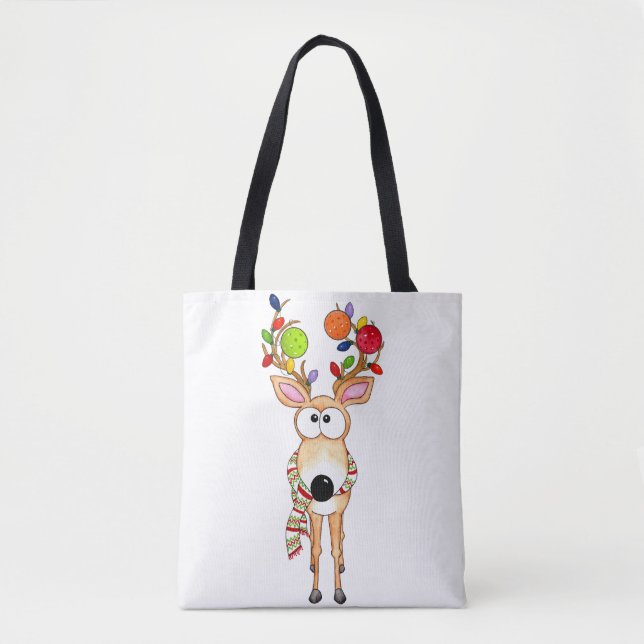 Pickleball Christmas Reindeer Tote Bag (Front)