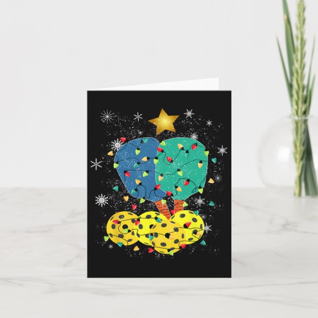 Pickleball Christmas Santa Pickleball X Mas Lights Card (Front)