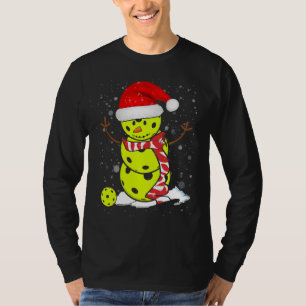 Pickleball Christmas Snowman With Santa's Hat T-Shirt