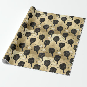 Pickleball Christmas themed Black and Gold Wrapping Paper
