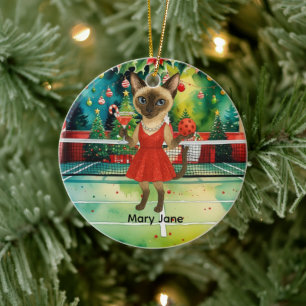Pickleball Christmas themed for Cat Lovers  Ceramic Ornament