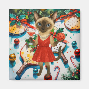 Pickleball Christmas Themed for Cat Lovers  Magnet
