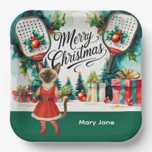 Pickleball Christmas themed for Cat Lovers Paper Plate
