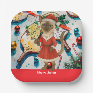 Pickleball Christmas themed for Cat Lovers Paper Plate