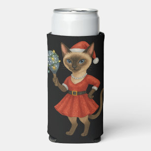 Pickleball Christmas themed for cat lovers Seltzer Can Cooler