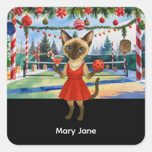 Pickleball Christmas themed for Cat Lovers Square Sticker