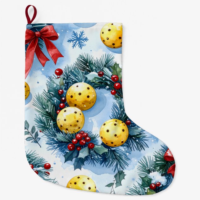Pickleball Christmas themed Large Christmas Stocking (Front)