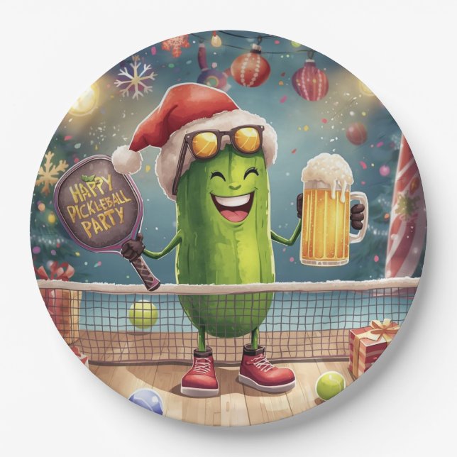 Pickleball Christmas themed  Paper Plate (Front)